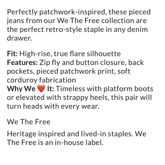 We The Free Pieced Cord Jeans - Picture 3 of 4